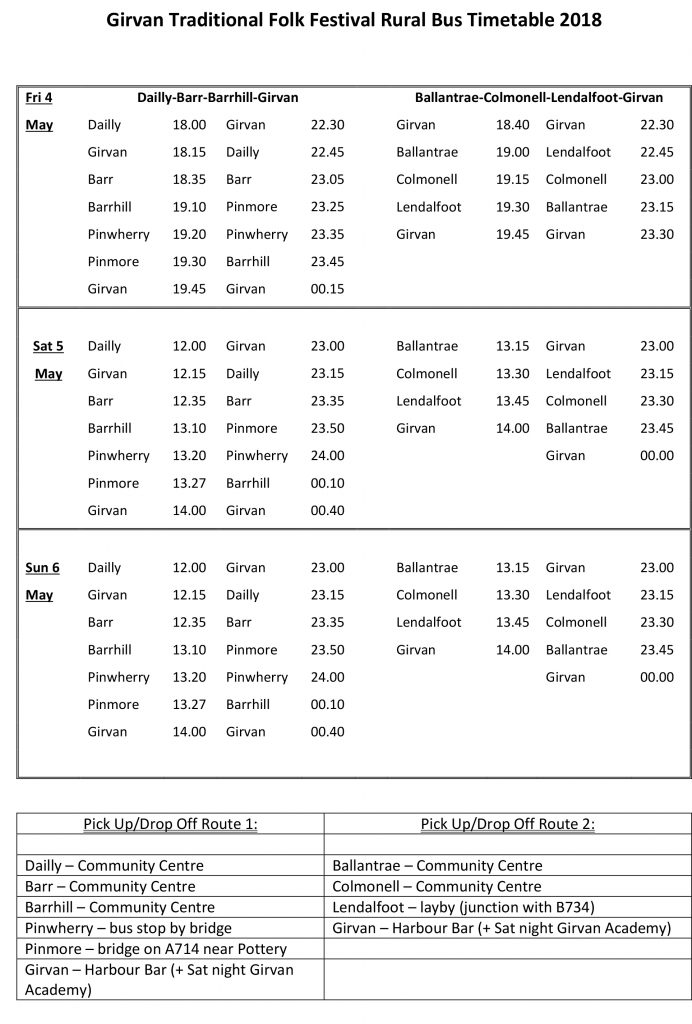 Timetable for Festival Bus Service